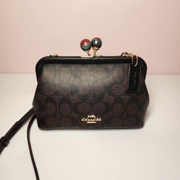 NWT COACH CE617 Nora Kisslock Crossbody In Signature Canvas & Leather Glitter - Picture 1 of 7